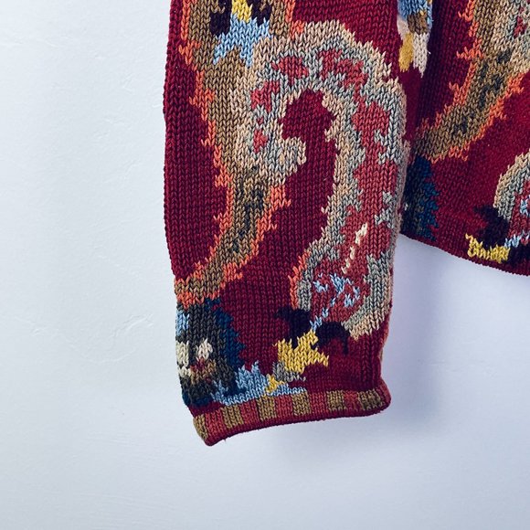 Invisible World 100% Pima Cotton Colorful Paisley Cardigan Sweater Size: L - Picture 6 of 7